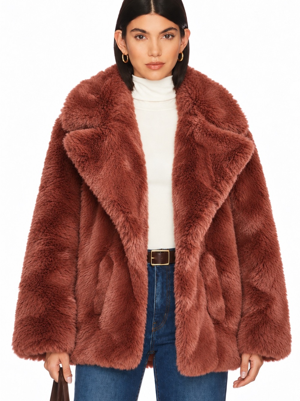 Chestnut Red Brown Faux Fur Luxe Soft Winter Coat Halogen Small